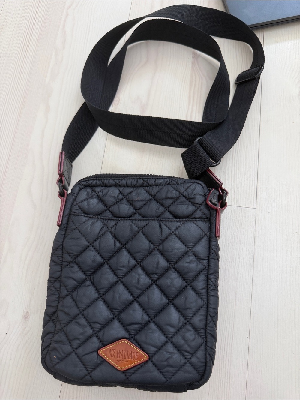 MZ Wallace Black Quilted Messenger Crossbody with Red Hardware - Picture 2 of 2